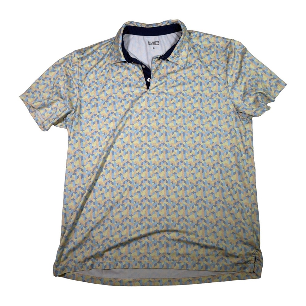 Mens QUIETI Performance Geometric Print Short Sleeve Polo Shirt Size L‎ Yellow
